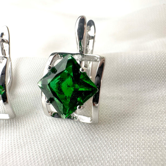 Green Emerald Square Earrings