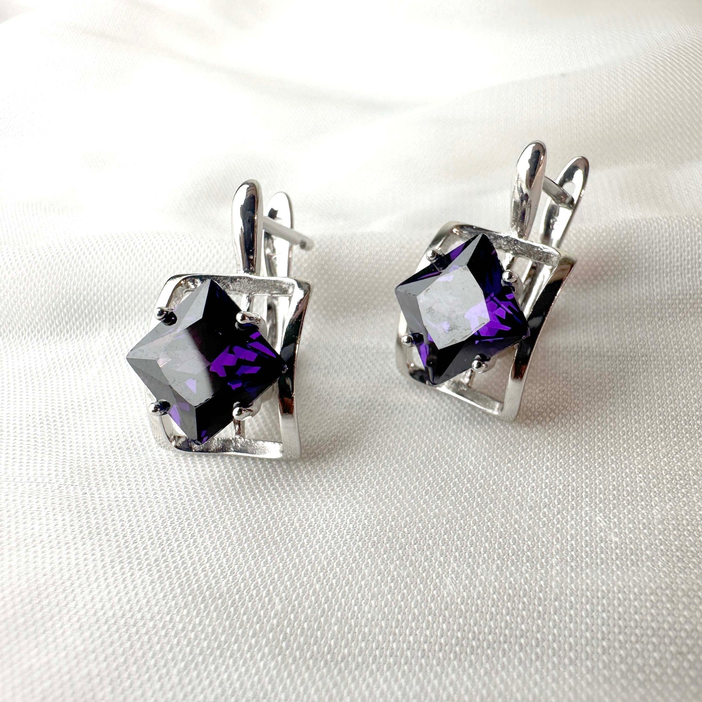 Blue Emerald Square Earrings