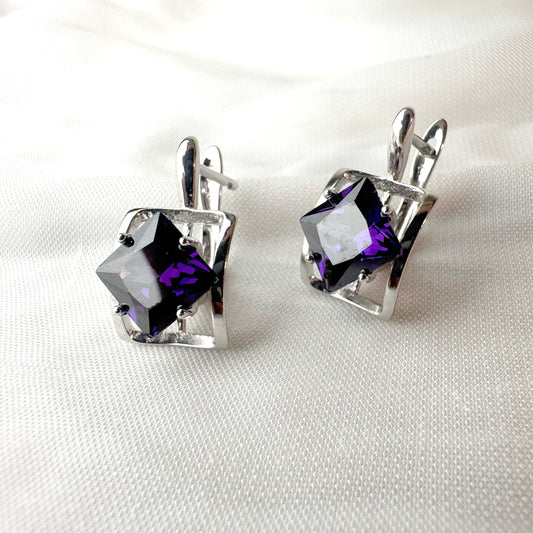 Blue Emerald Square Earrings