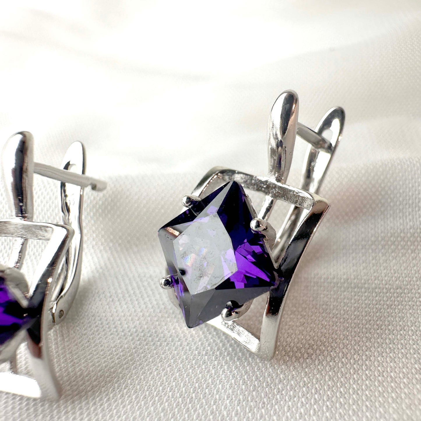 Blue Emerald Square Earrings