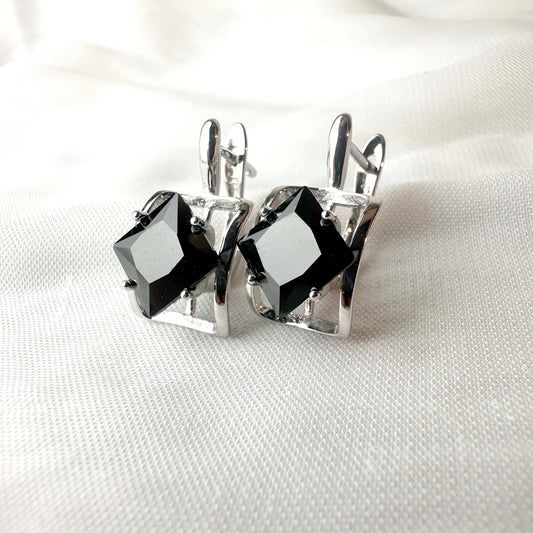 Black Emerald Square Earrings