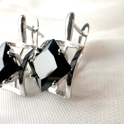 Black Emerald Square Earrings