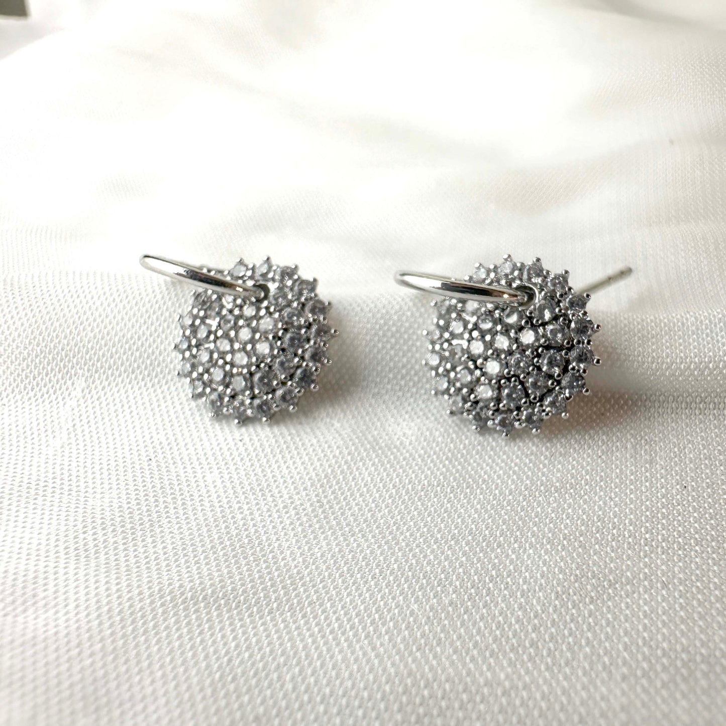 Silver Crystal Floral Earrings