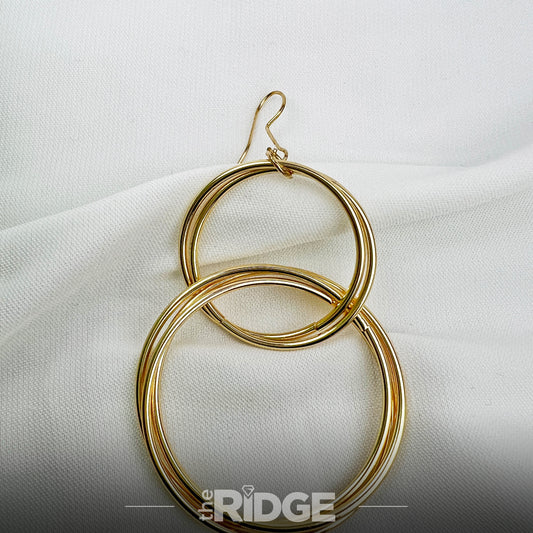 Golden Orbit Dangle Hoops