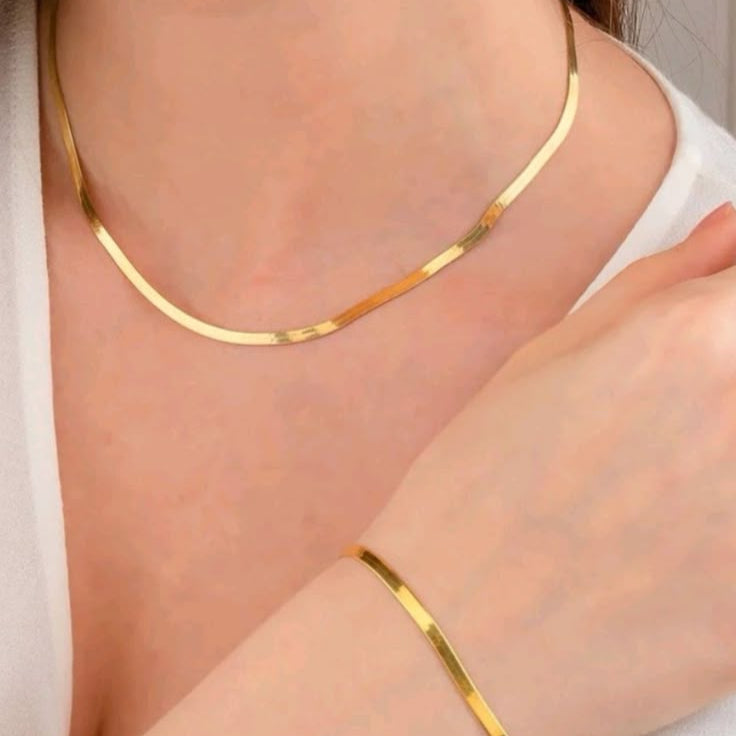 Snake Chain Bracelet & Necklace Set - [Set of 2]