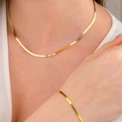 Snake Chain Bracelet & Necklace Set - [Set of 2]