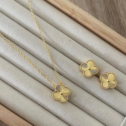 Golden Clover Pendant & Stud Earrings Set – [Set of 2]