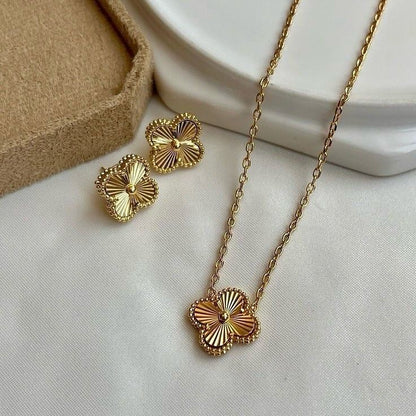 Golden Clover Pendant & Stud Earrings Set – [Set of 2]