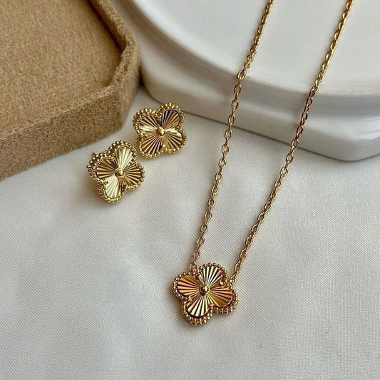 Golden Clover Pendant & Stud Earrings Set – [Set of 2]