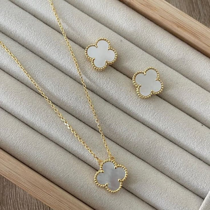 White Clover Pendant & Stud Earrings Set – [Set of 2]