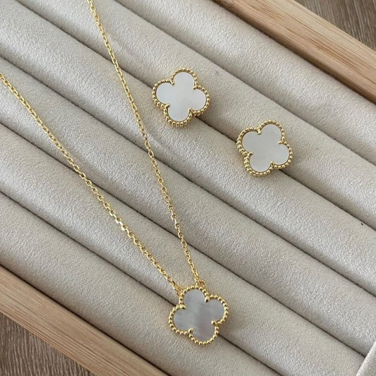 White Clover Pendant & Stud Earrings Set – [Set of 2]