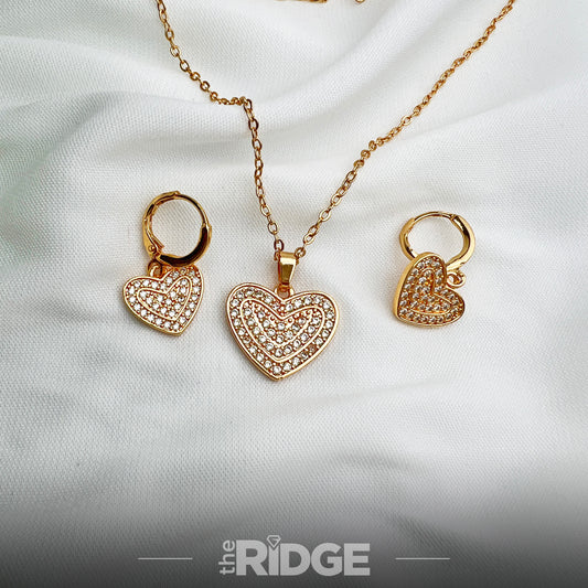 Gold Heart Necklace with Earrings